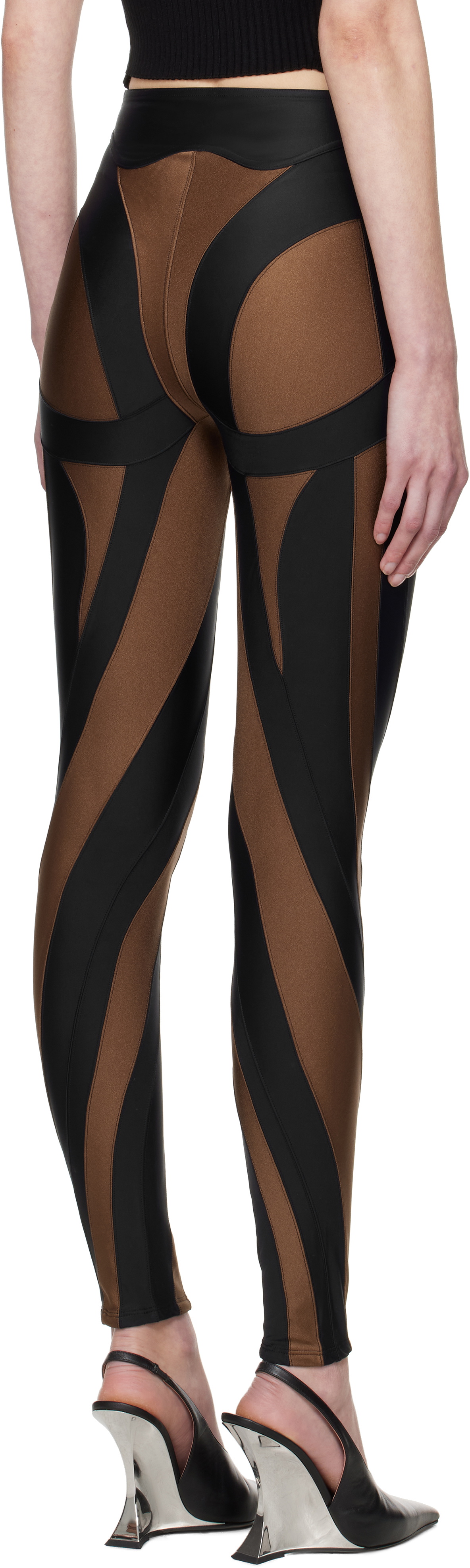 Mugler Brown & Black Shiny Lycra Leggings