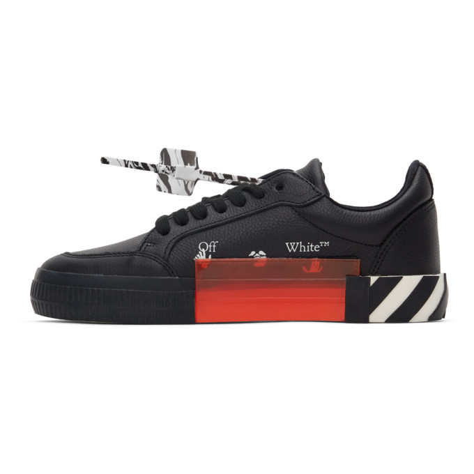 OFF-WHITE Mens Trainers Black Full-Grain Leather Sneakers Low Vulcanized  Lace Up