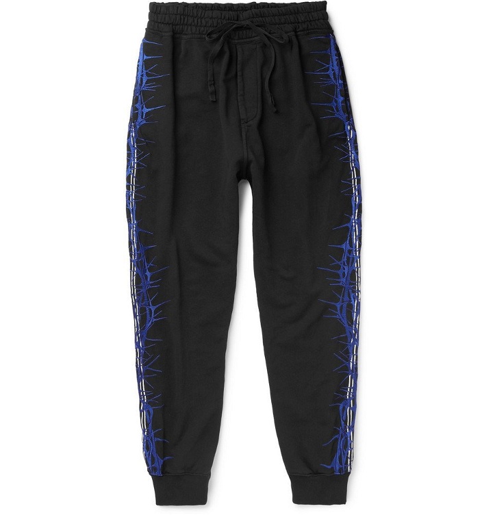 Photo: Haider Ackermann - Slim-Fit Tapered Embroidered Loopback Cotton-Jersey Sweatpants - Black
