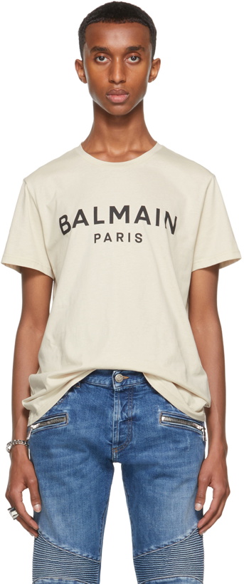 Photo: Balmain Beige Printed Logo T-Shirt