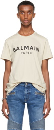 Balmain Beige Printed Logo T-Shirt