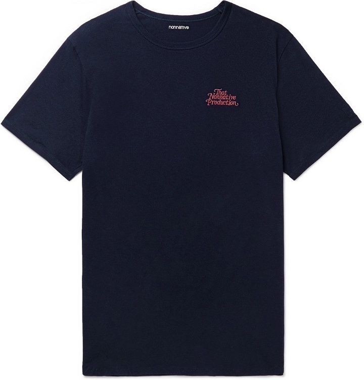 Photo: nonnative - Logo-Embroidered Cotton-Jersey T-Shirt - Navy