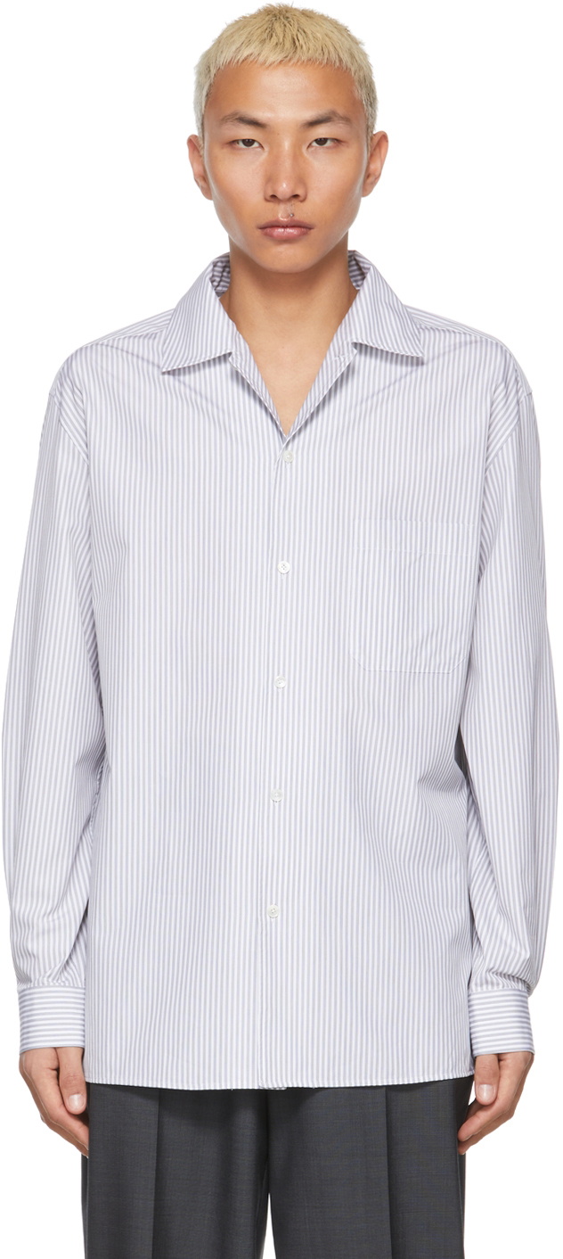 Lemaire White Stripe Convertible Collar Shirt Lemaire