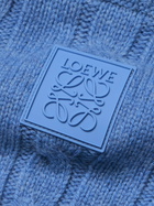LOEWE - Logo-Appliquéd Cable-Knit Wool-Blend Sweater - Blue