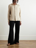 SAINT LAURENT - Polka-Dot Silk-Satin Jacquard Shirt - Neutrals