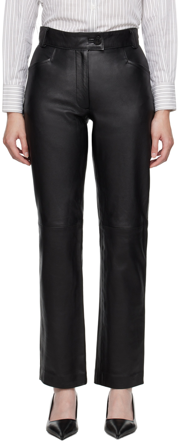 Ernest W. Baker Black Straight-Fit Leather Pants Ernest W. Baker