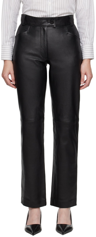 Photo: Ernest W. Baker Black Straight-Fit Leather Pants