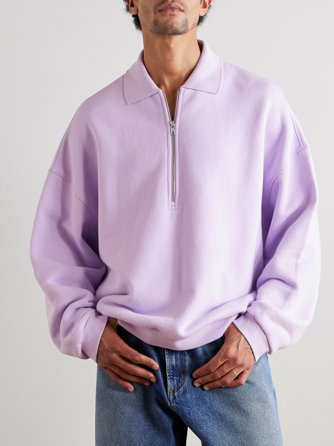 AGOLDE - Pace Half-Zip Cotton-Jersey Sweatshirt - Pink