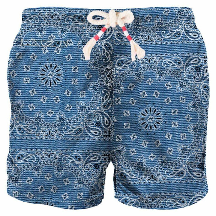 Photo: MC2 Saint Barth Man Swim Shorts With Denim Bandanna Print