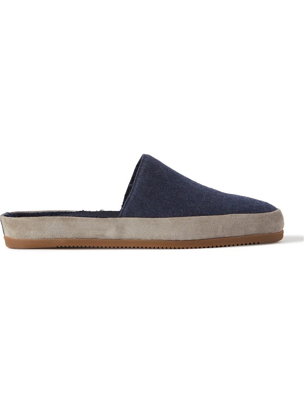 Photo: Mulo - Hamilton & Hare Suede-Trimmed Flannel Slippers - Blue