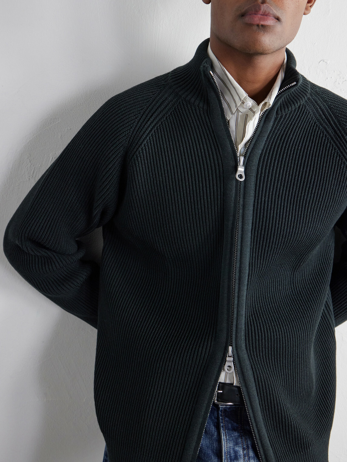 S.N.S. Herning - Render Ribbed Virgin Wool Zip-Up Sweater - Green