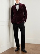 De Petrillo - Slim-Fit Shawl-Lapel Double-Breasted Cotton-Velvet Tuxedo Jacket - Burgundy