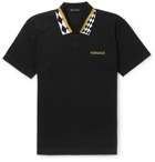 Versace - Contrast-Tipped Embroidered Cotton-Piqué Polo Shirt - Black