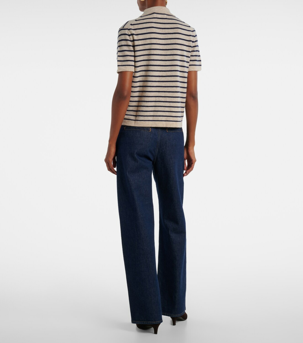 Velvet Striped cashmere polo sweater