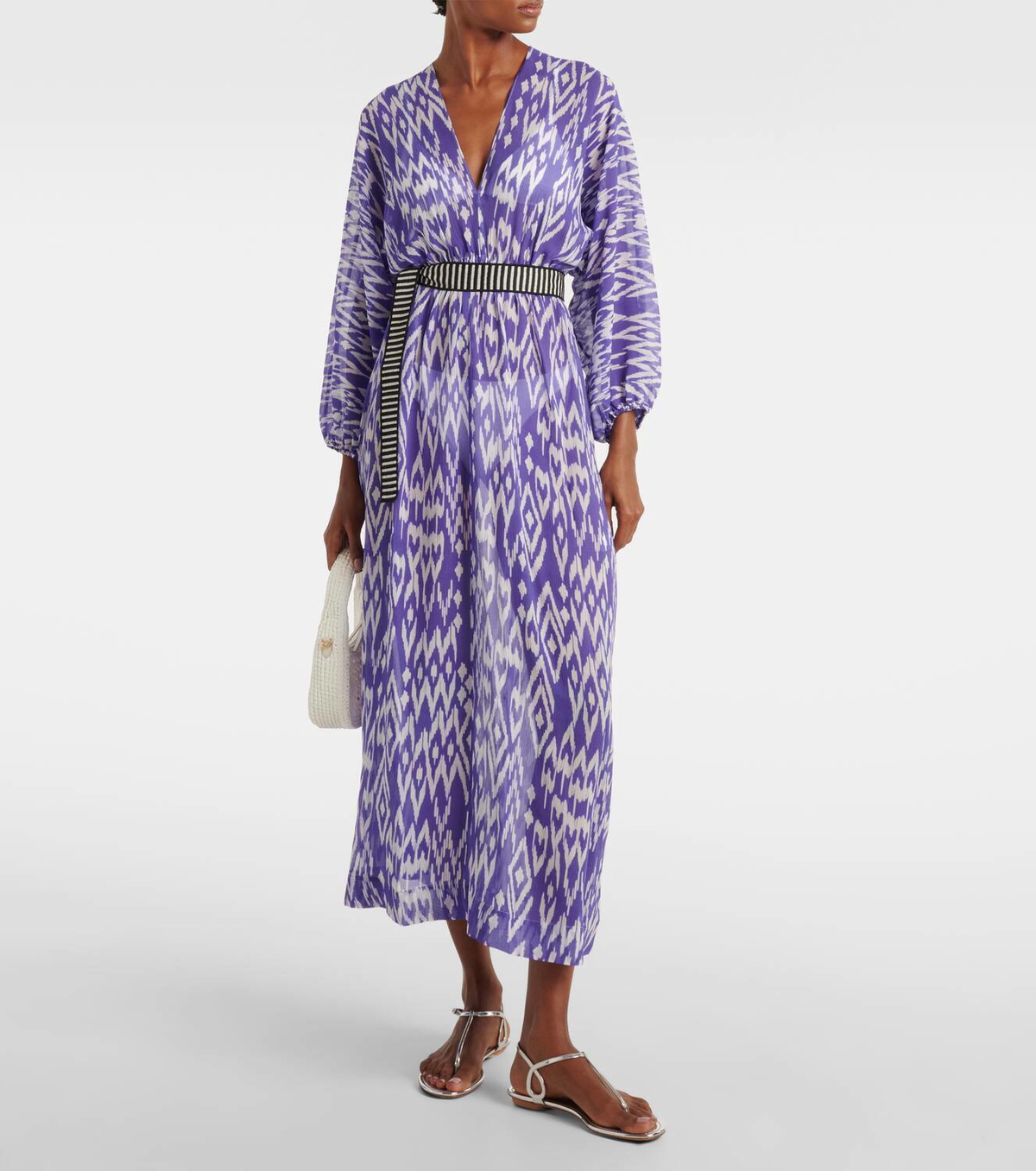 Eres Sky belted printed crêpe midi dress