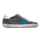 Golden Goose Grey and Blue Suede Superstar Sneakers