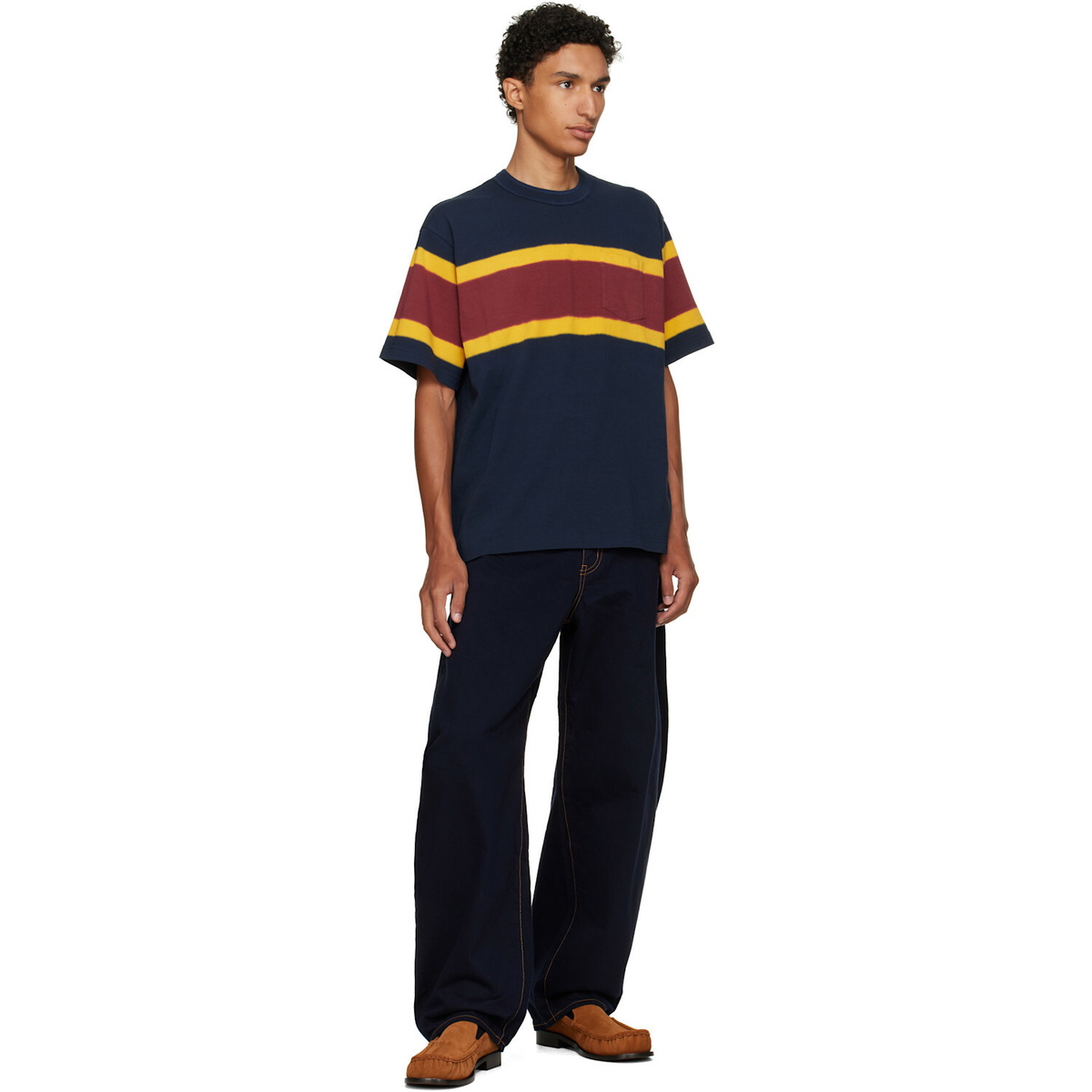 sacai Navy & Burgundy Chusen-Dyed Cotton Jersey T-shirt