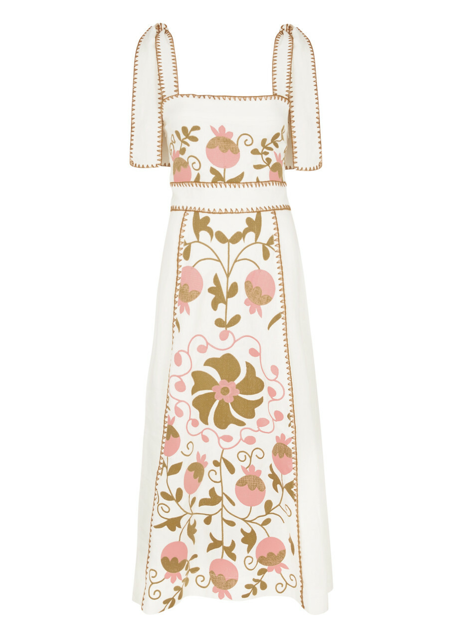 Lug Von Siga Ornella Uzbek Embroidered Linen Midi Dress Multicoloured