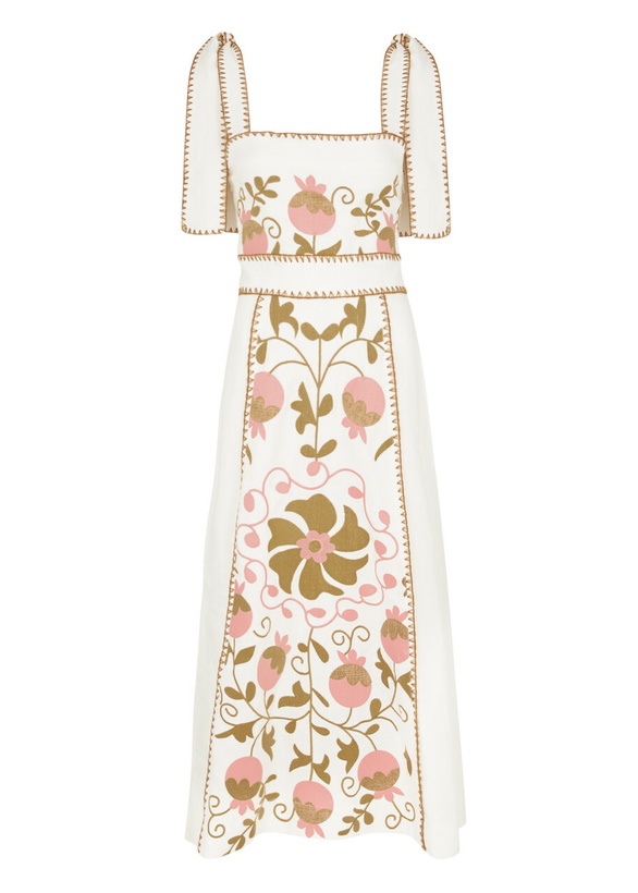 Photo: Lug Von Siga Ornella Uzbek Embroidered Linen Midi Dress Multicoloured
