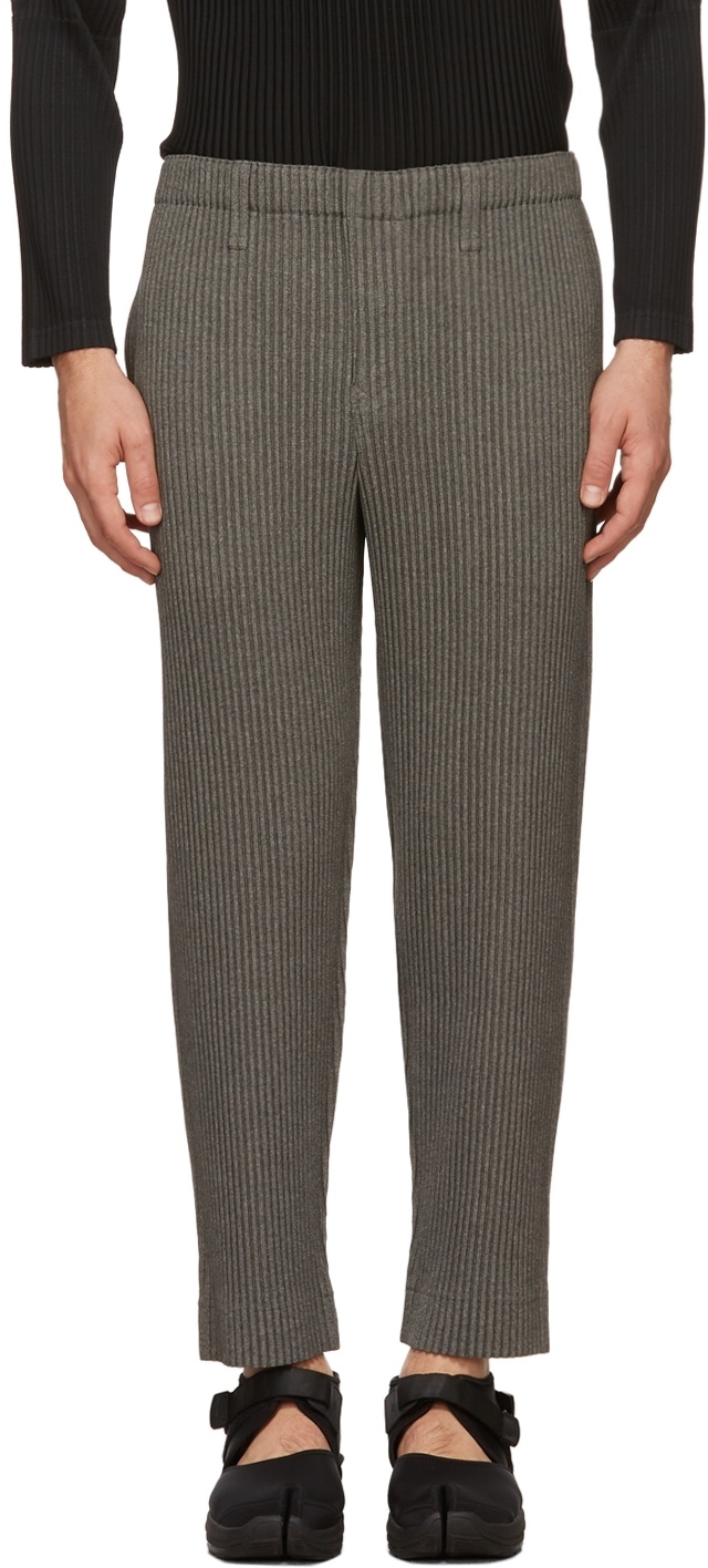 Homme Plissé Issey Miyake Grey Light Wool-Like Trousers Homme