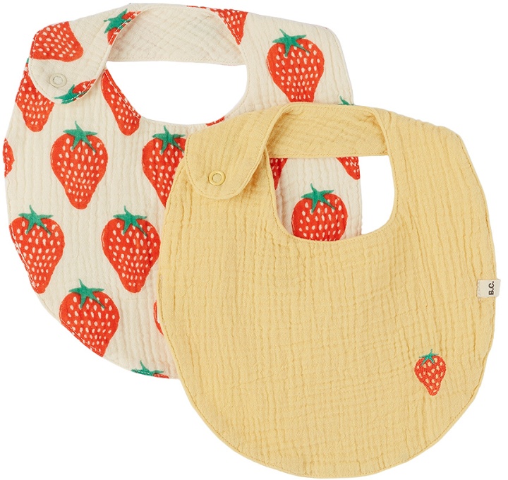 Photo: Bobo Choses Baby Two-Pack Off-White & Yellow Strawberry Bibs