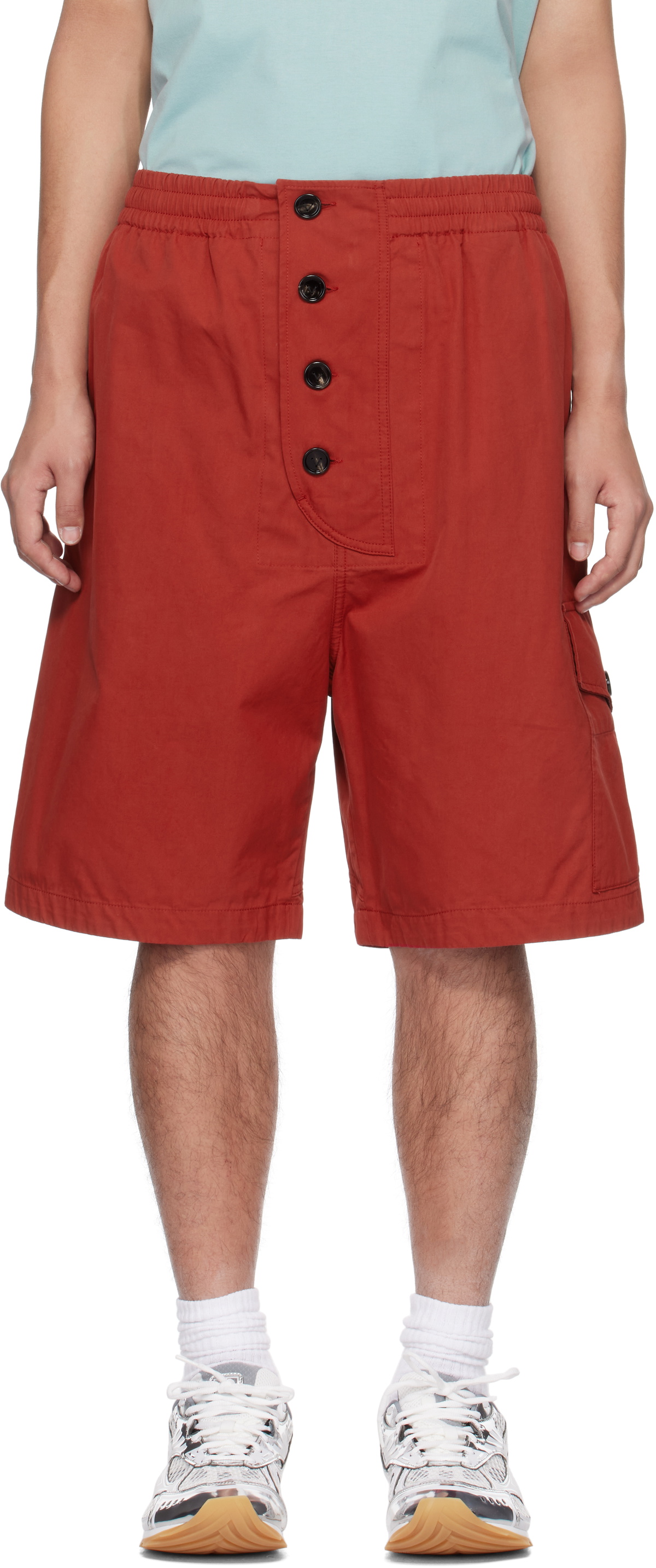 Bottega Veneta Red Light Cotton Twill Shorts