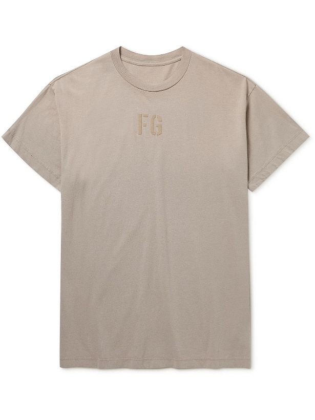 Photo: Fear of God - Logo-Flocked Cotton-Jersey T-Shirt - Gray