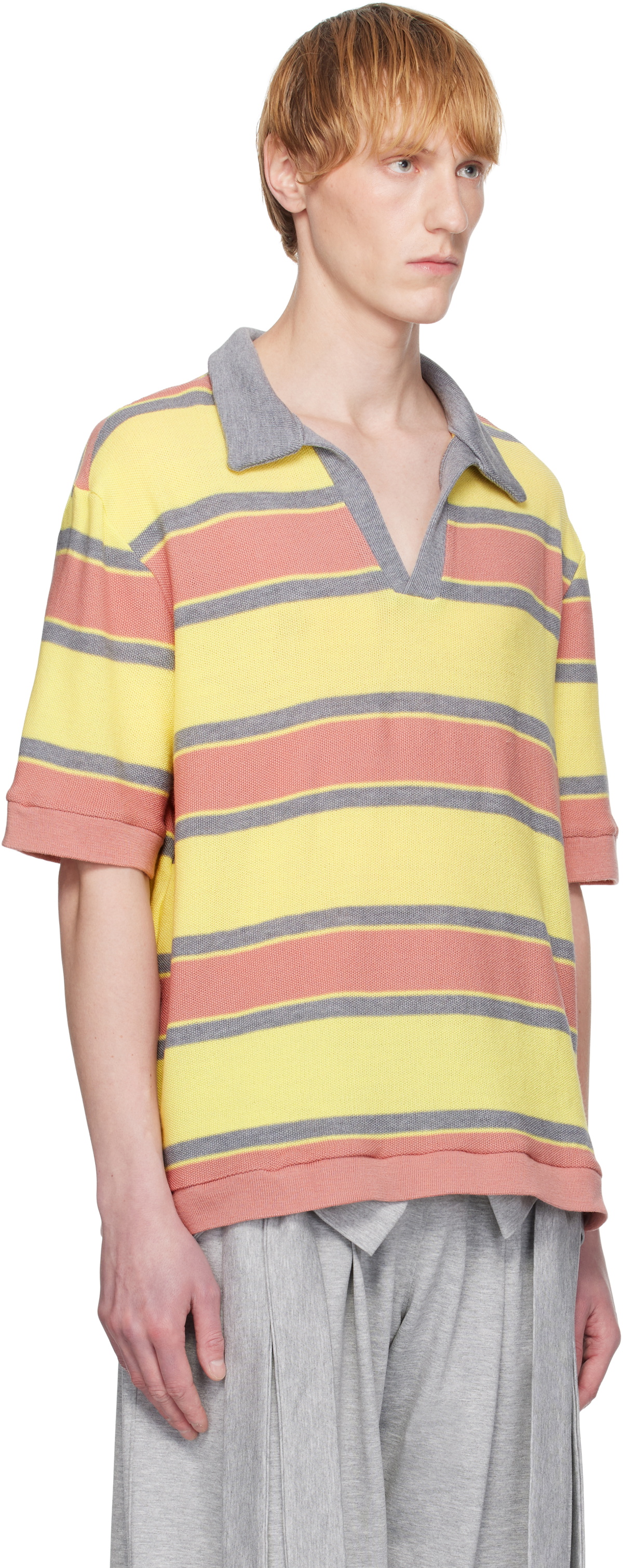 ANDREJ GRONAU Pink & Yellow Striped Polo