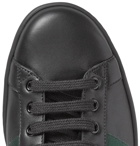 Gucci - Ace Snake-Trimmed Leather Sneakers - Black