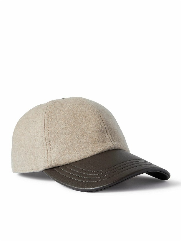 Photo: Berluti - Logo-Embroidered Cashmere-Blend and Leather Baseball Cap - Neutrals