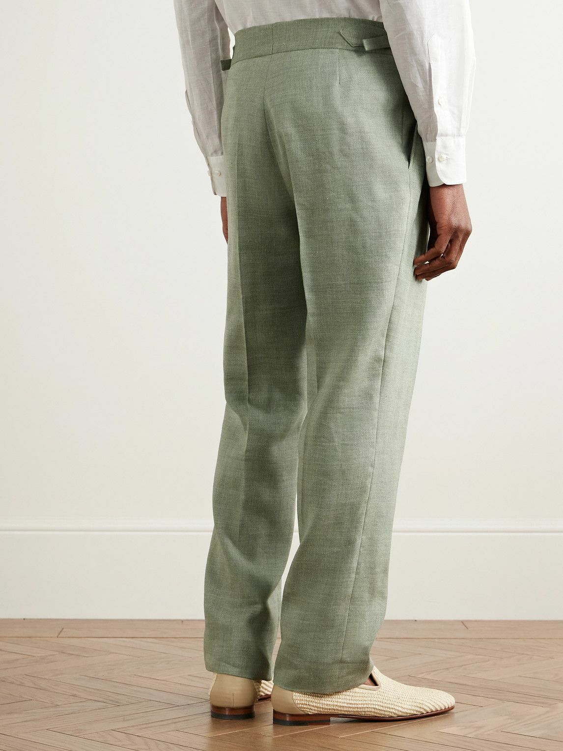 Richard James - Hepworth Straight-Leg Pleated Herringbone Linen and Wool-Blend Suit Trousers - Green