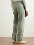 Richard James - Hepworth Straight-Leg Pleated Herringbone Linen and Wool-Blend Suit Trousers - Green