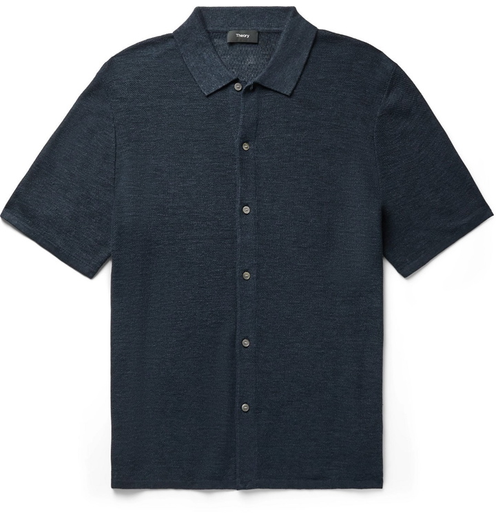 Photo: Theory - Galena Linen-Blend Piqué Polo Shirt - Blue