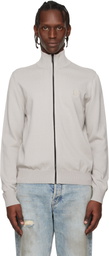 BOSS Gray Cotton Cashmere Knitted Logo Patch Sweatshirt