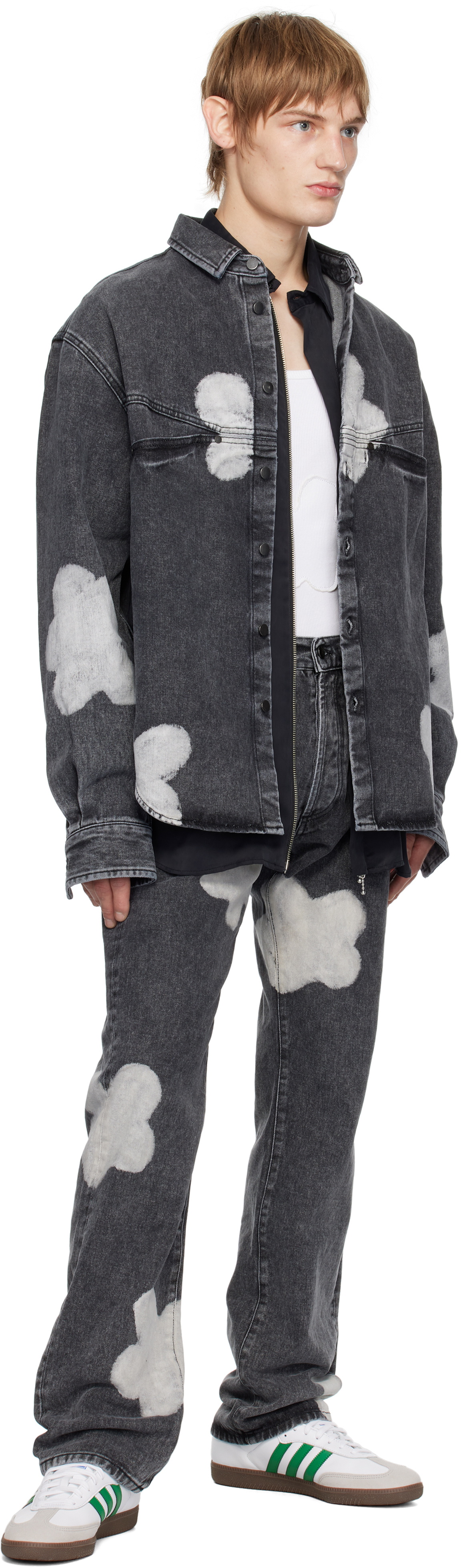 FORMA Black Bleached Flowers Denim Shirt