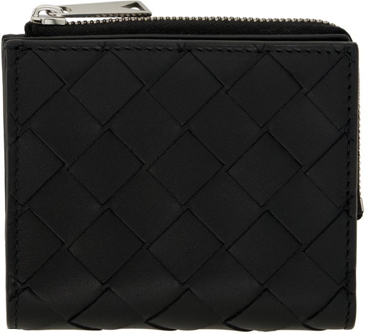 Photo: Bottega Veneta Black Intrecciato Bi-Fold Zip Wallet