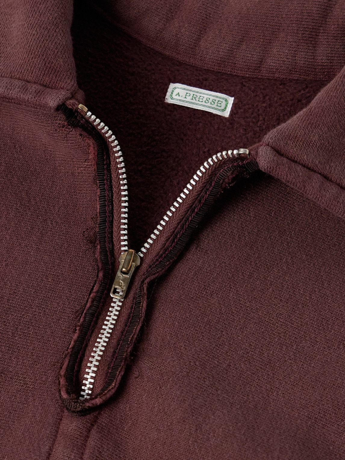 A.PRESSE - Vintage Cotton-Jersey Half-Zip Sweatshirt - Burgundy