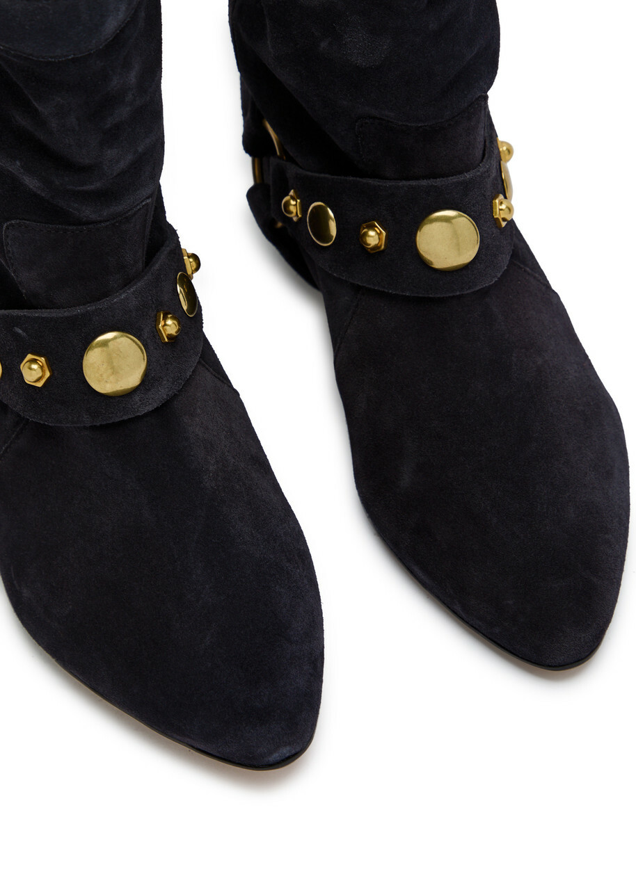 Isabel Marant étoile Stania Embellished Suede Mid-calf Boots Black