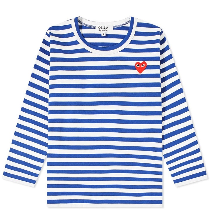 Photo: Comme des Garçons Play Men's Kids Long Sleeve Stripe T-Shirt in Blue/White