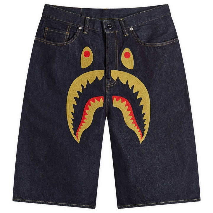 Photo: A Bathing Ape Men's Shark Denim Shorts in Indigo