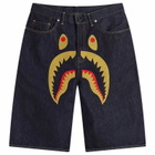A Bathing Ape Men's Shark Denim Shorts in Indigo
