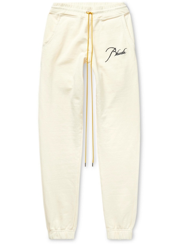 Photo: RHUDE - Logo-Embroidered Loopback Cotton-Jersey Sweatpants - Neutrals - L
