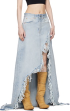 VETEMENTS Blue Destroyed Denim Maxi Skirt