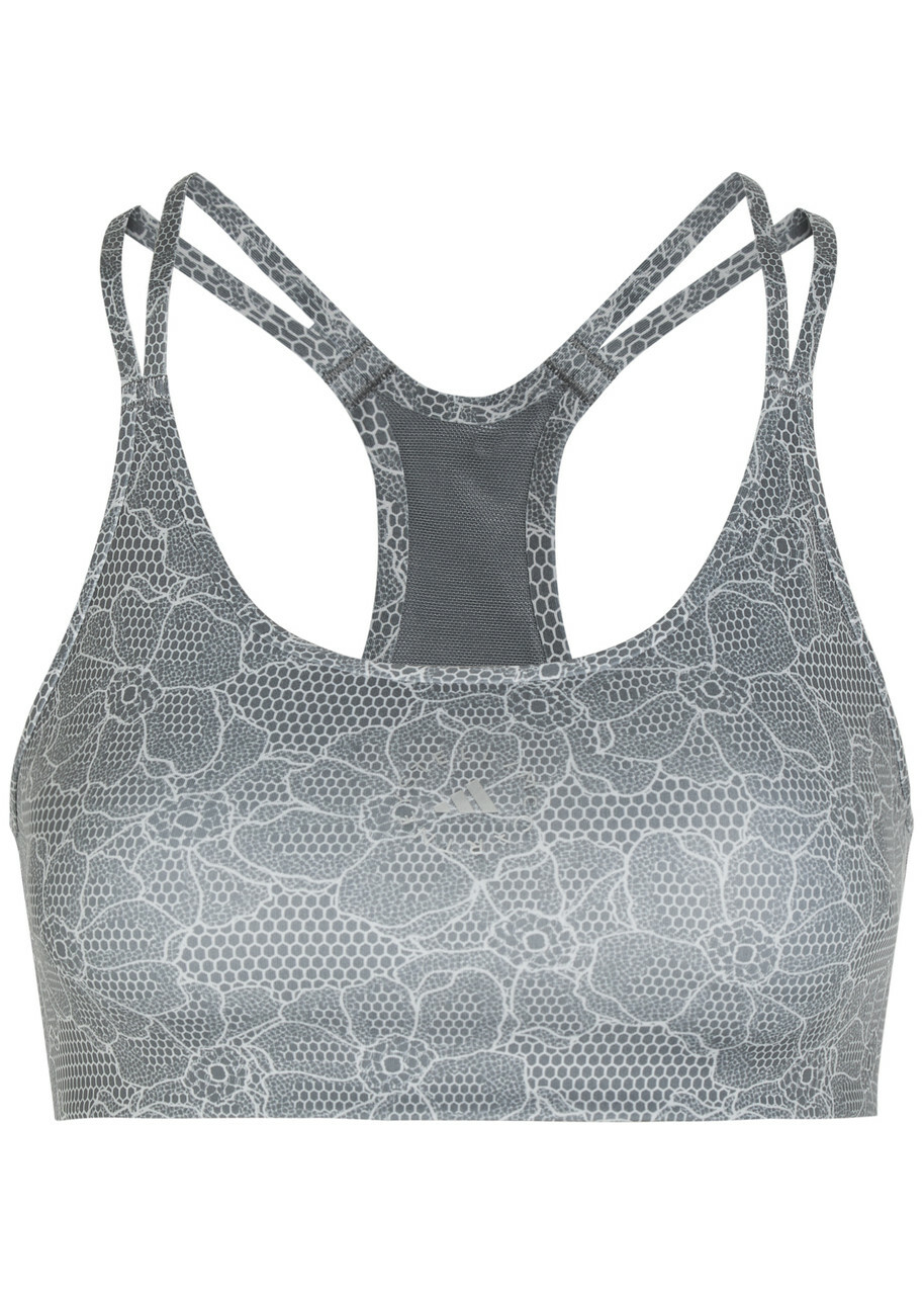 Adidas X Stella Mccartney Printed Stretch-jersey Training bra Grey