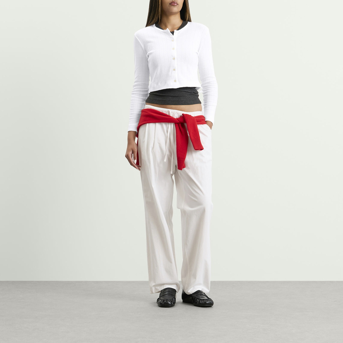 LESET Women's Pointelle Crop Cardigan in White