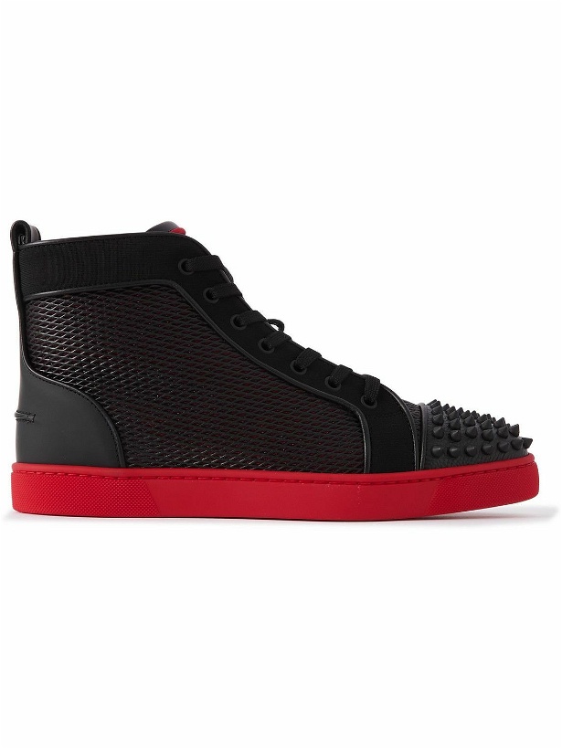 Photo: Christian Louboutin - Lou Spikes Studded Leather, Mesh and Canvas High-Top Sneakers - Black