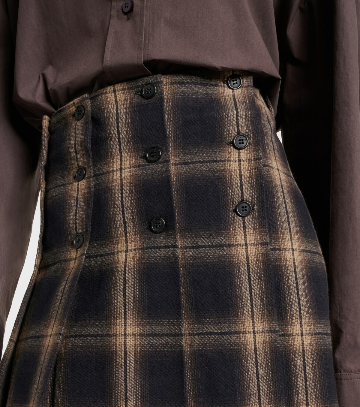 The Attico Plaid pleated cotton midi skirt