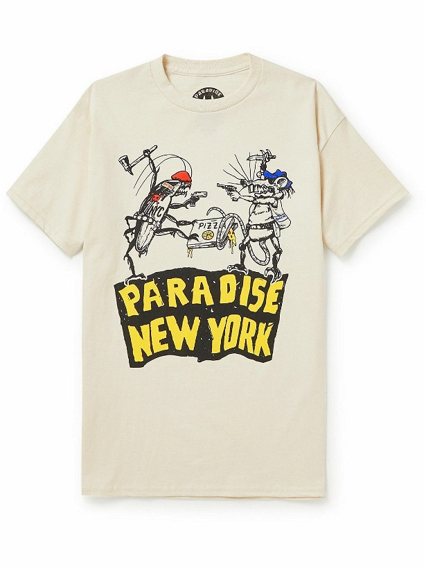 Photo: PARADISE - Bronx Vs Queens Printed Cotton-Jersey T-Shirt - Neutrals