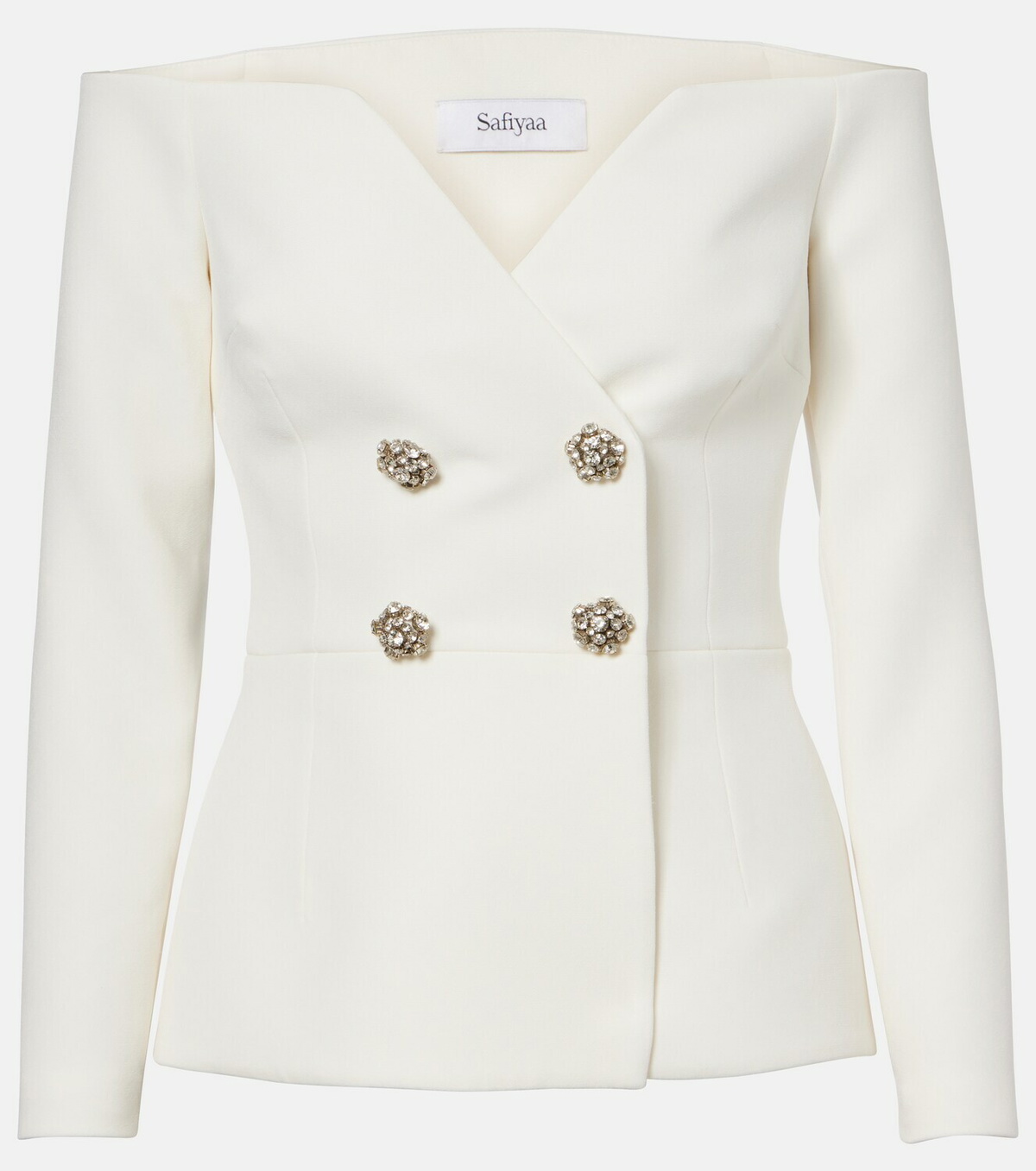 Safiyaa Bridal Kamile off-shoulder crêpe jacket