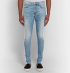 AMIRI - Stack Track Skinny-Fit Striped Distressed Stretch-Denim Jeans - Men - Mid denim